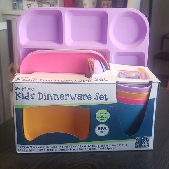 NWT Kids Colorful Your Zone 24-Piece BPA-Free Plastic Dinnerware Set - Picture 1 of 7